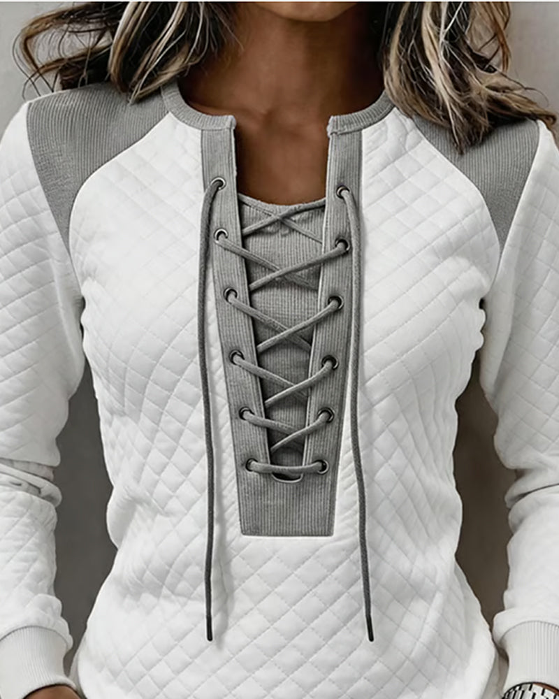 Color-Block Slim-Fit Lace-Up Sweatshirt