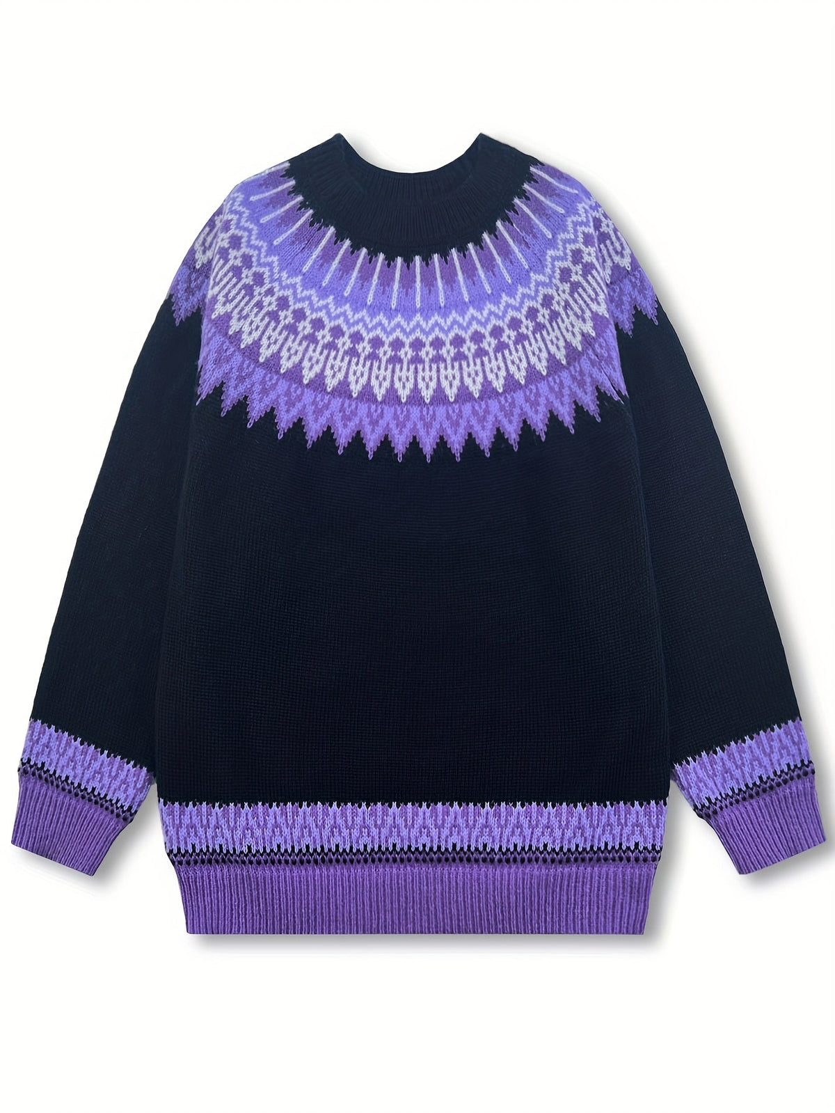 Sylvia | Cozy Chunky Jacquard Round Neck Knit Sweater