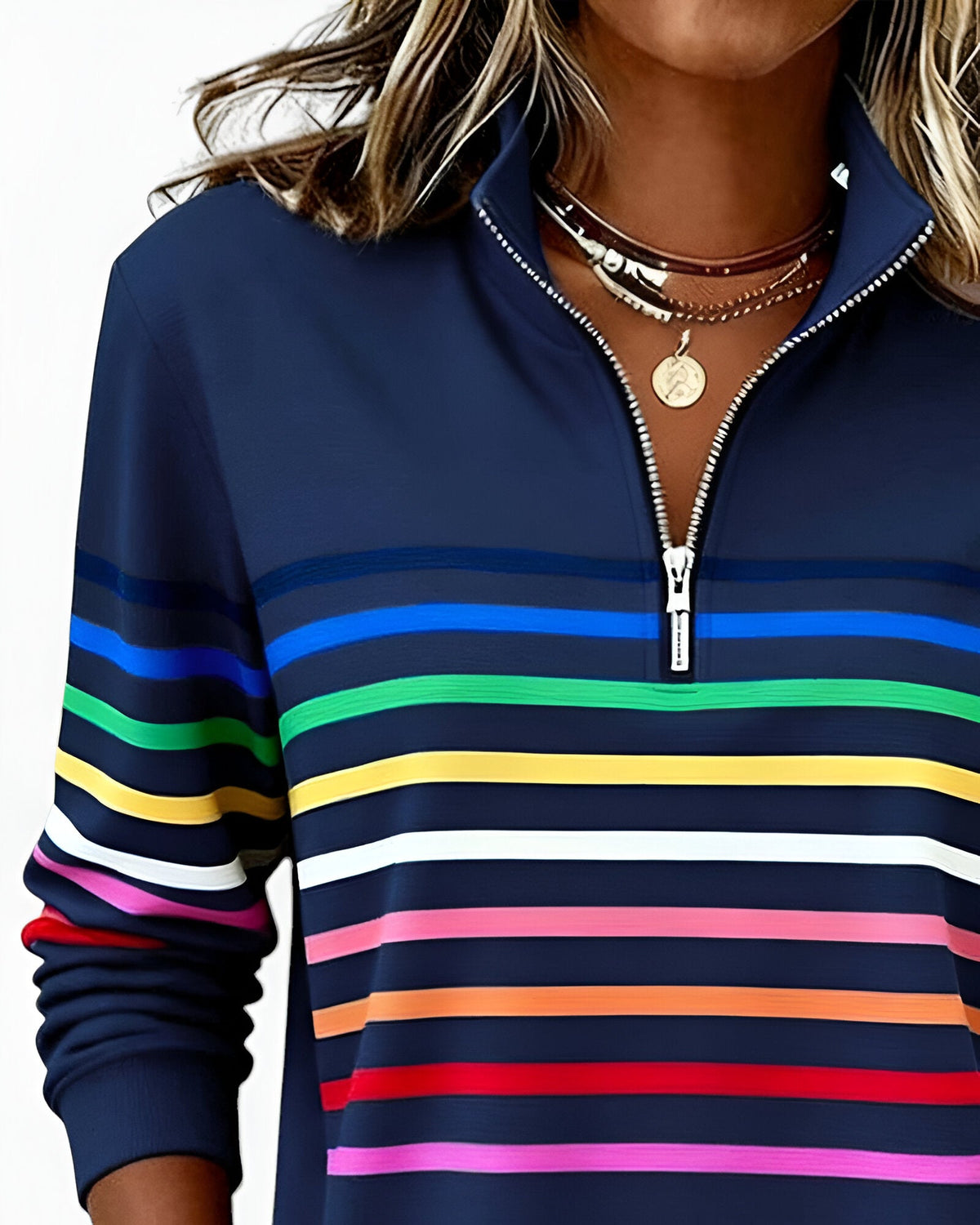 Kira | Cozy Striped Zip-Up Sweater