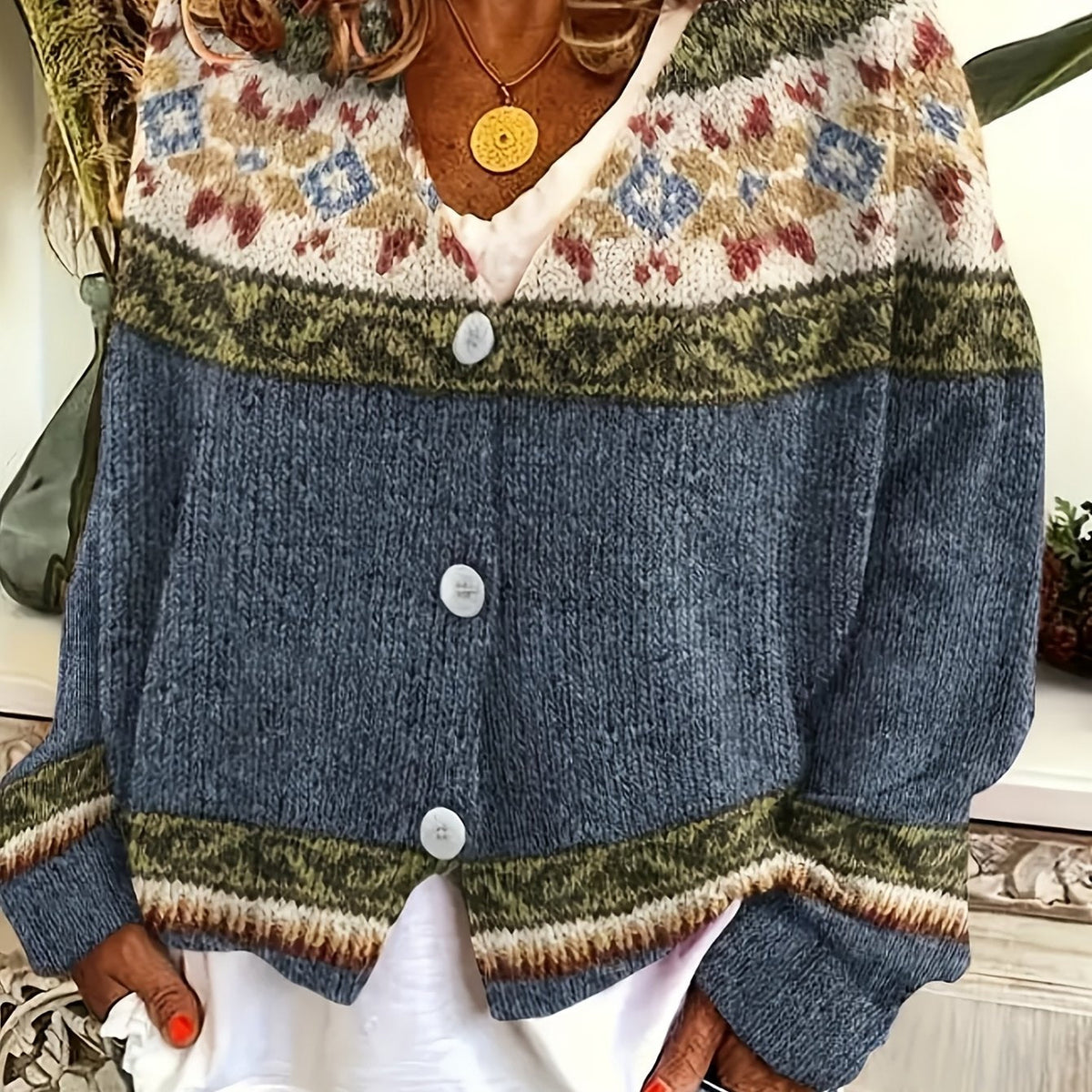 Fiona | Stylish Patterned Button-Up Cardigan