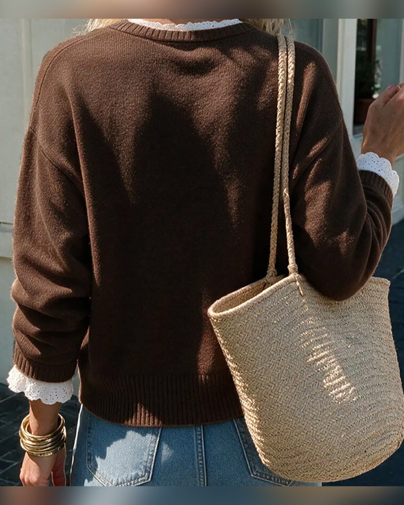 Classic Solid Crew Neck Long Sleeve Sweater