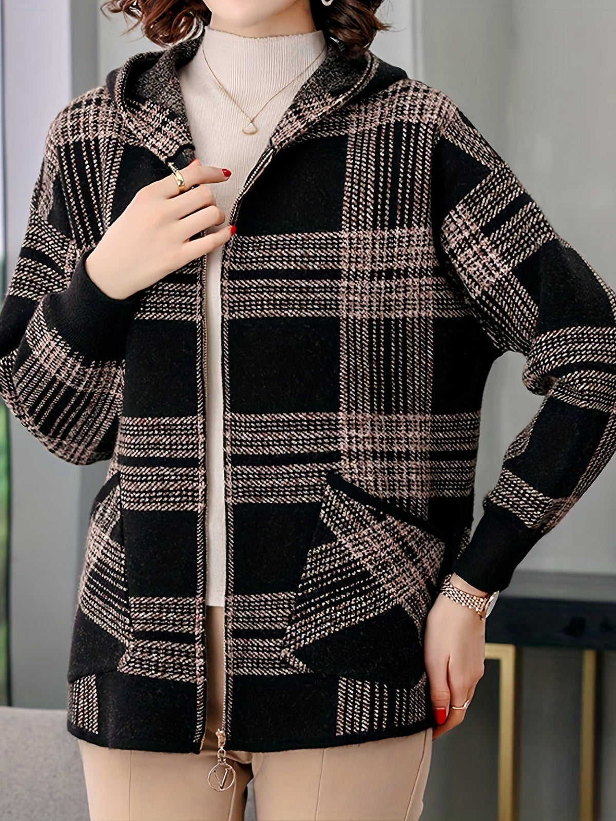 Delaney | Plaid Hooded Zip Jacket