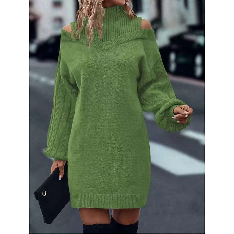 Everly | Turtleneck Sweater Dress with Cold Shoulder Design