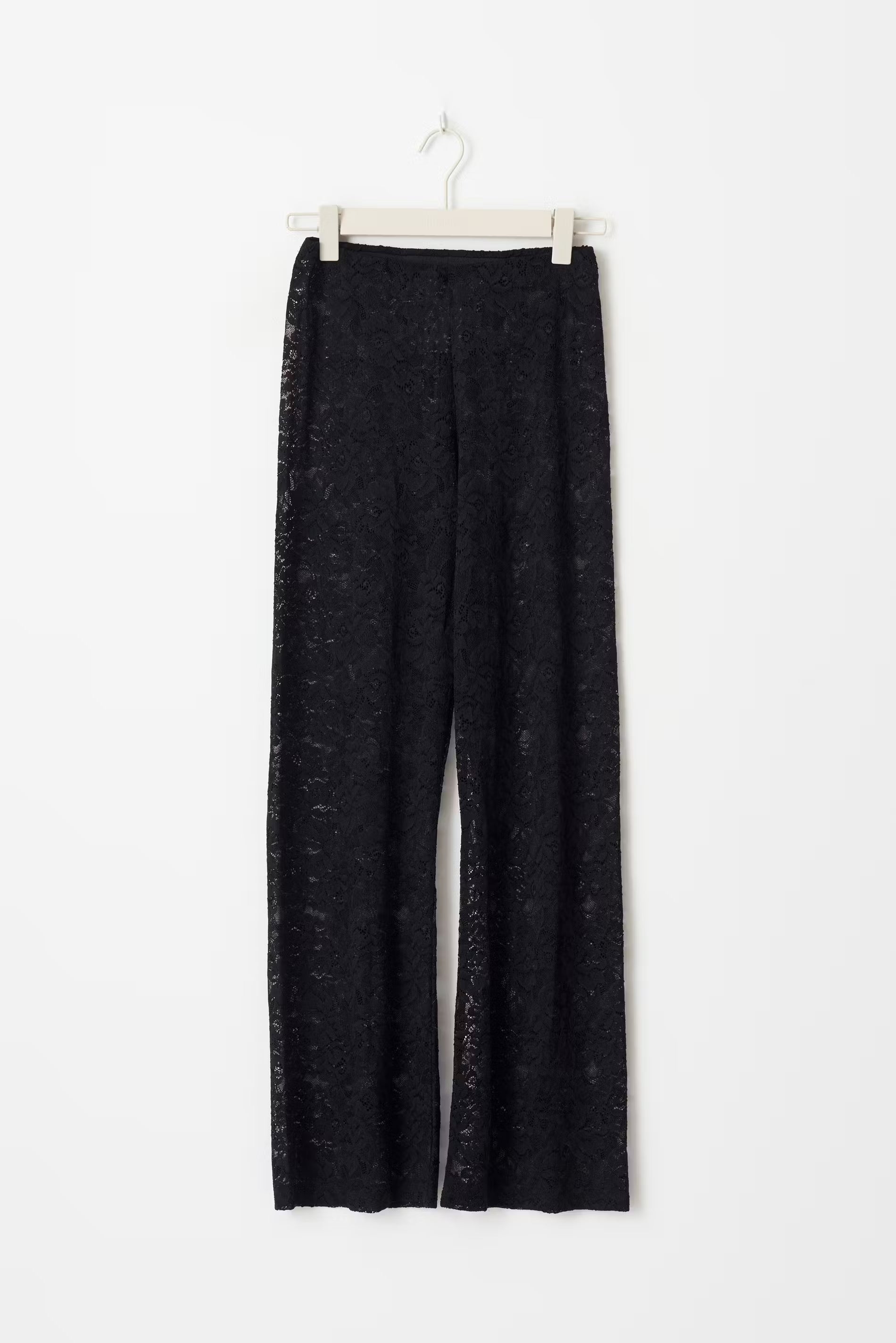Flared Trousers for Women with Lace Floral Pattern and Elastic Waist