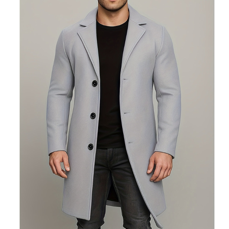 Men's Winter Coat | Long Coat with Buttons | Windproof & Stylish Design