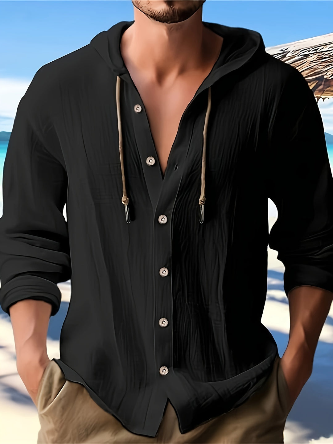 Men's Shirt | Cotton-Linen | With Hood & Drawstring | Casual & Stylish