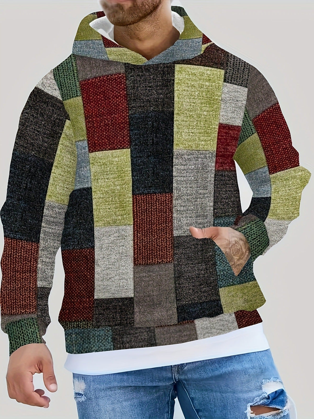 Men's Hoodie | 3D Check Print | Streetstyle & Casual | Polyester
