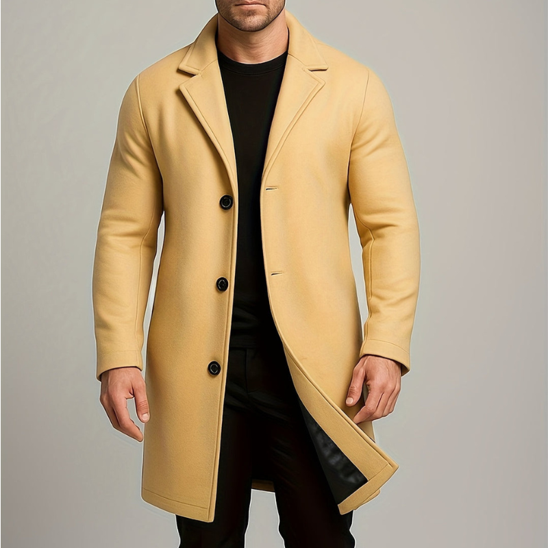 Men's Winter Coat | Long Coat with Buttons | Windproof & Stylish Design