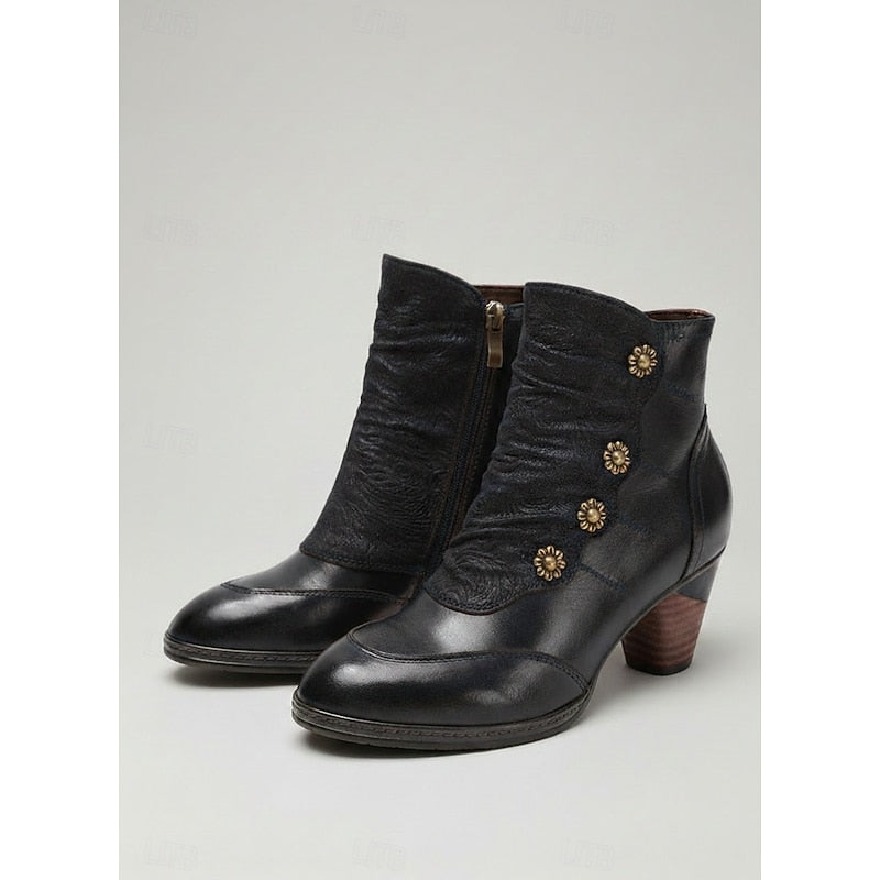 Maisie | Ruched Ankle Boots with Button Detail and Heels