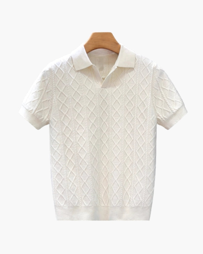 Knitted Polo Men Tailored Fit Texture Casual Summer
