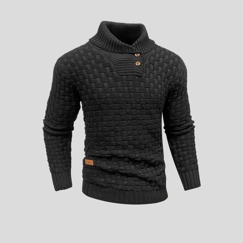 Men's Long Sleeve Knitted Jumper with Stand-Up Collar