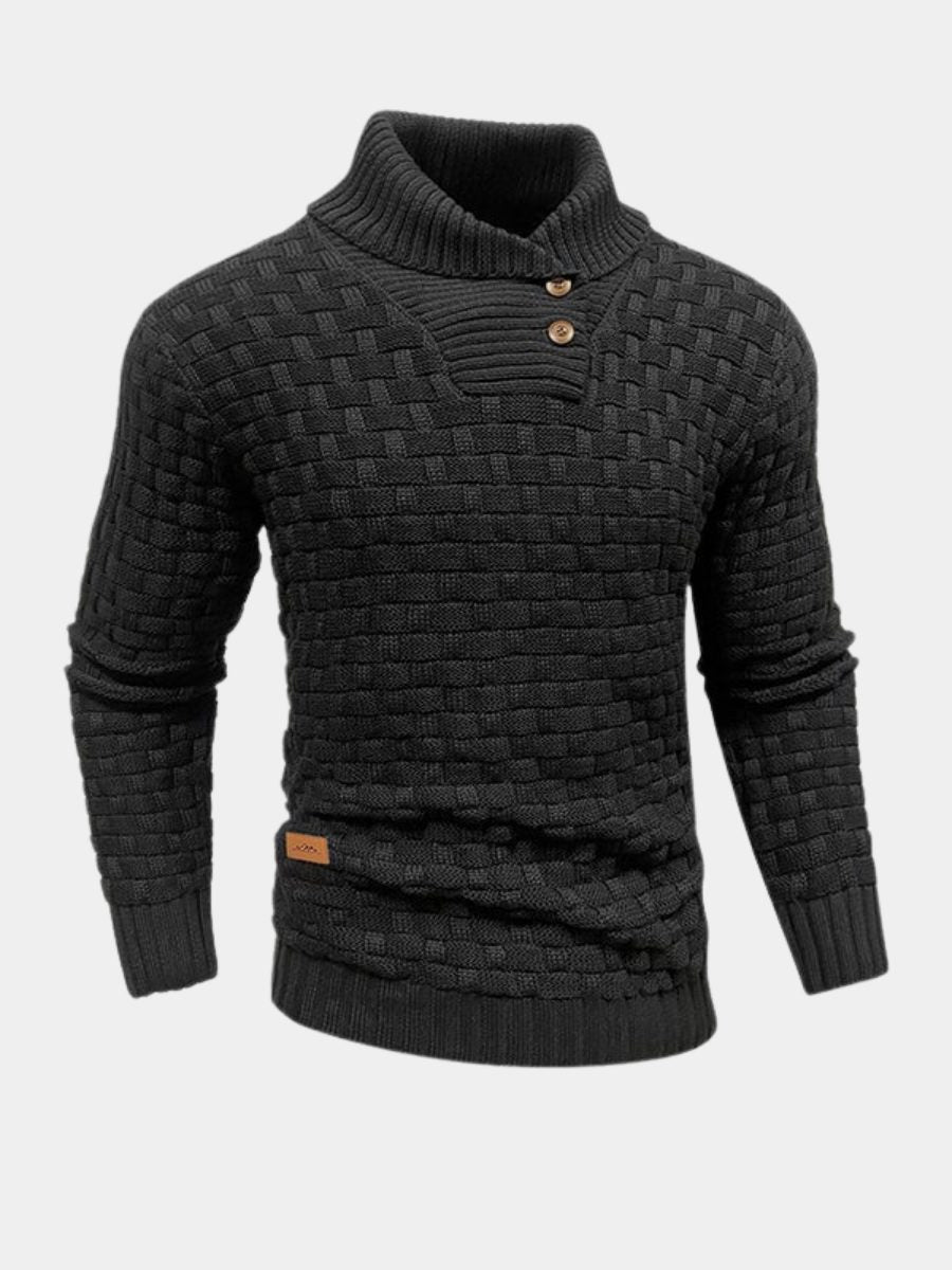Men's Long Sleeve Knitted Jumper with Stand-Up Collar