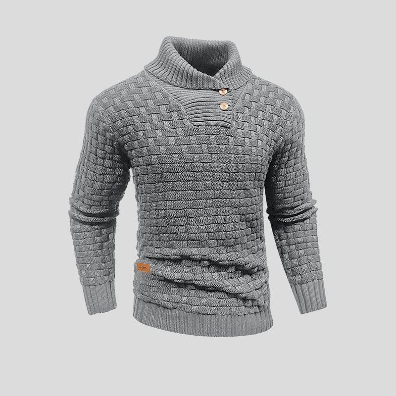 Men's Long Sleeve Knitted Jumper with Stand-Up Collar