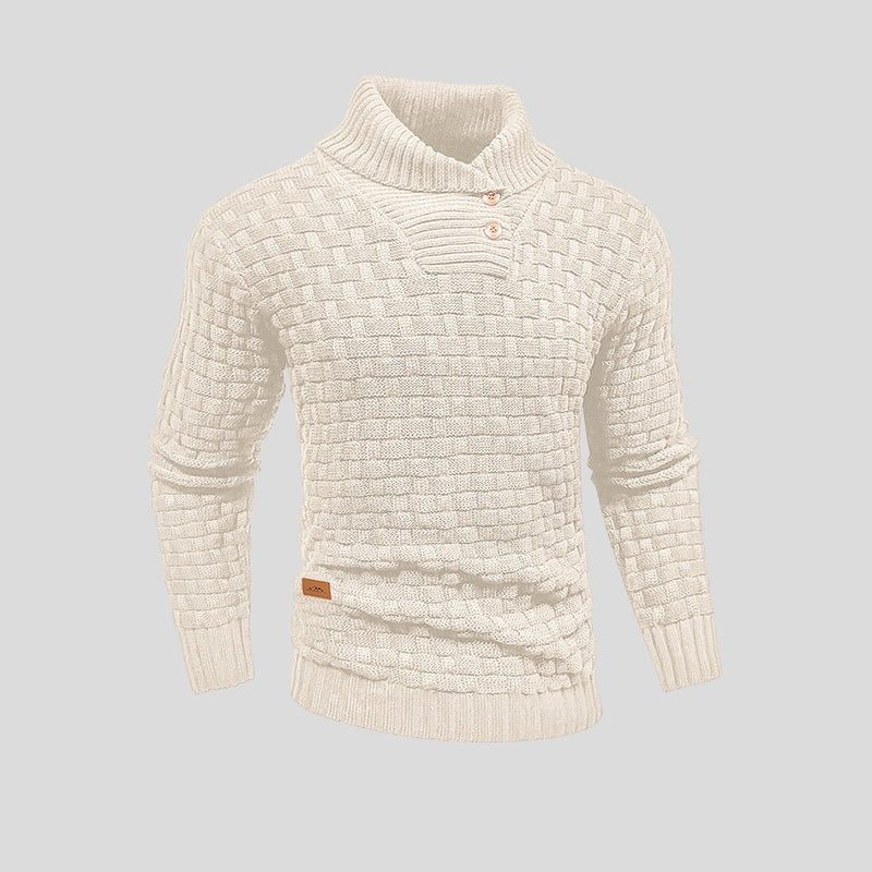 Men's Long Sleeve Knitted Jumper with Stand-Up Collar