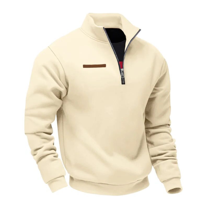 Men's Knitted Zip-Up Jumper with Stand-Up Collar
