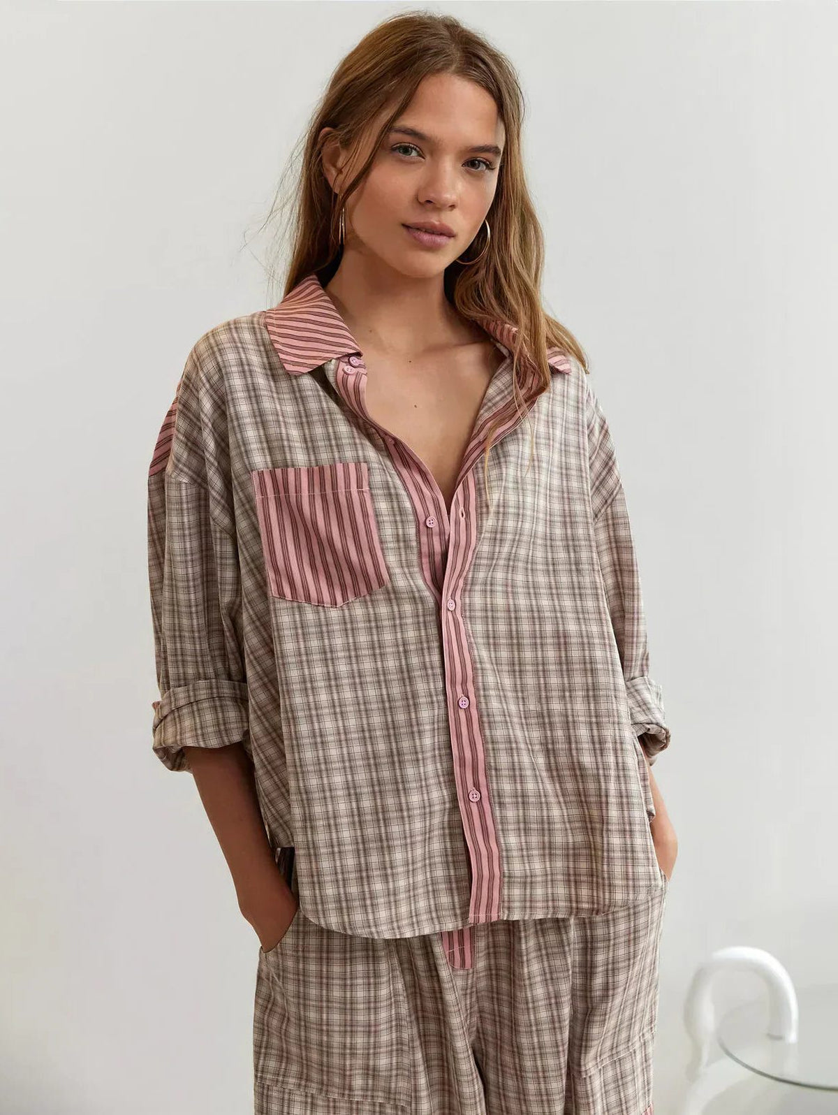 Women's Long Sleeve Checked Pajama Set