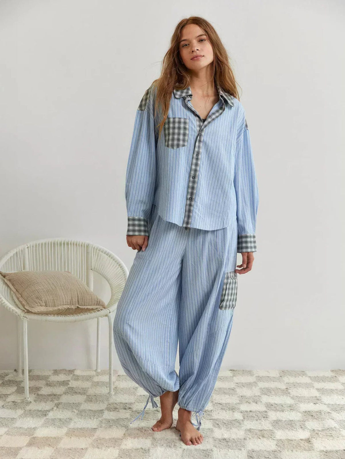 Women's Long Sleeve Checked Pajama Set