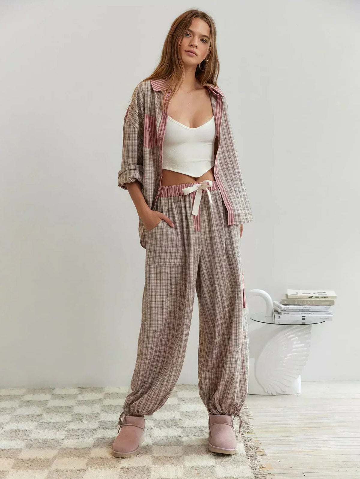 Women's Long Sleeve Checked Pajama Set