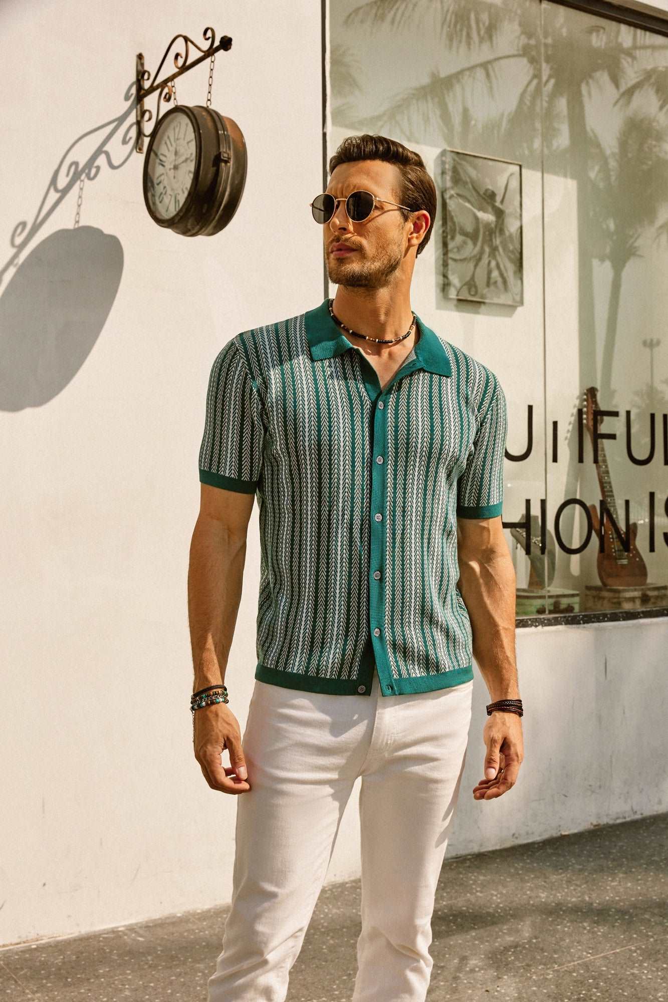 Striped Polo Shirt for Men Short Sleeves Casual