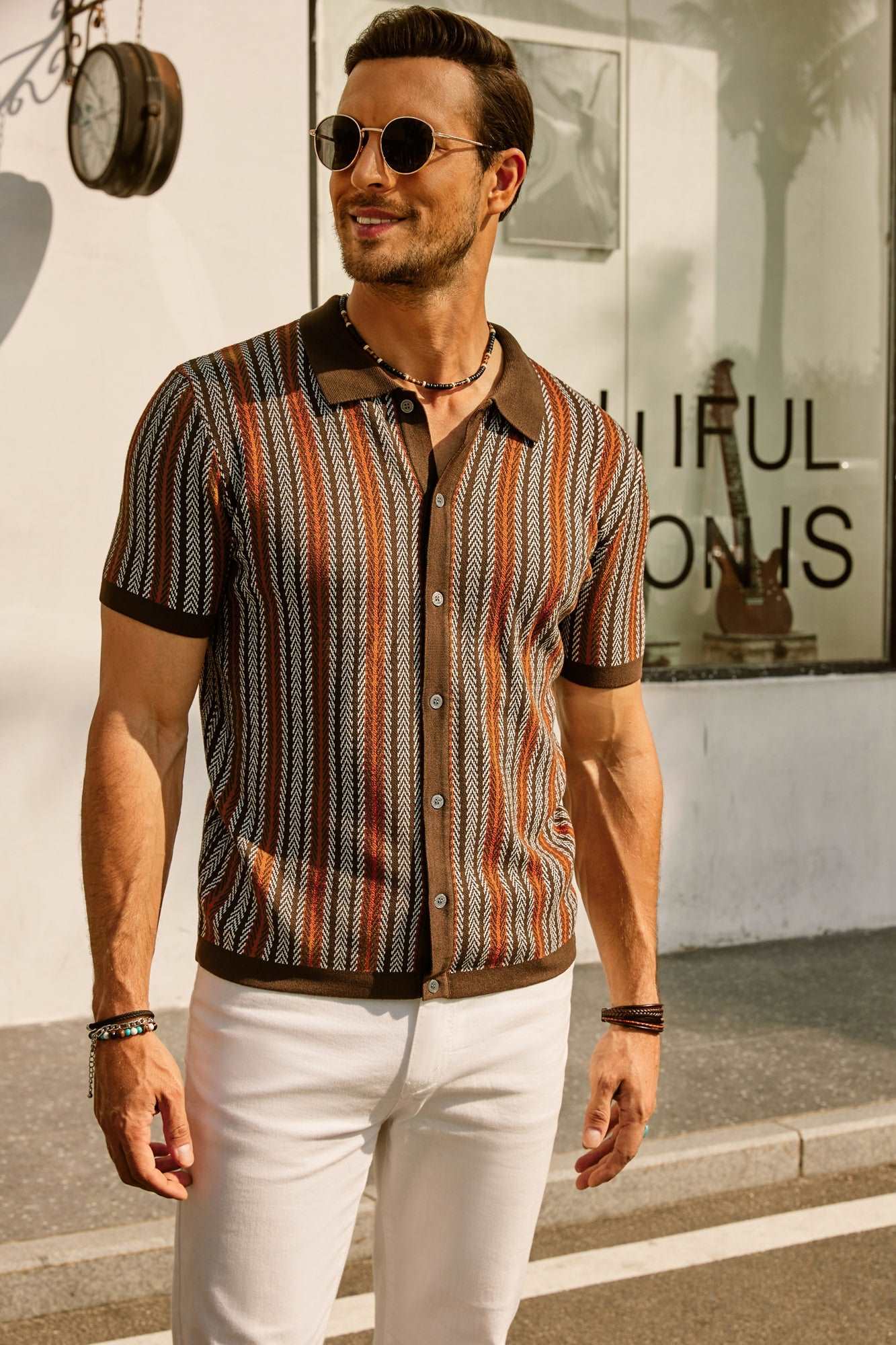 Striped Polo Shirt for Men Short Sleeves Casual