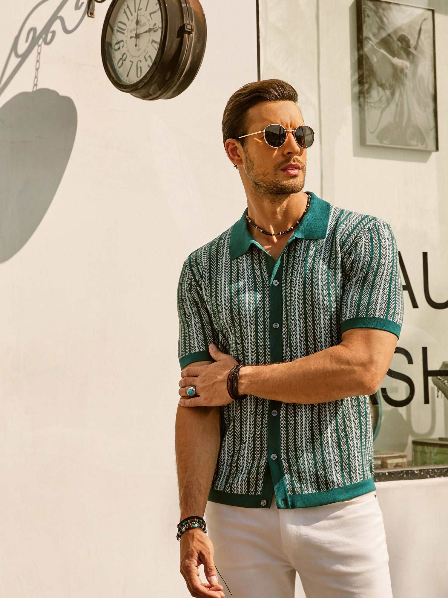 Striped Polo Shirt for Men Short Sleeves Casual