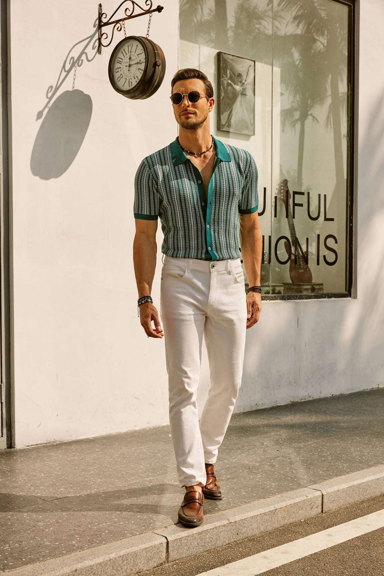 Striped Polo Shirt for Men Short Sleeves Casual