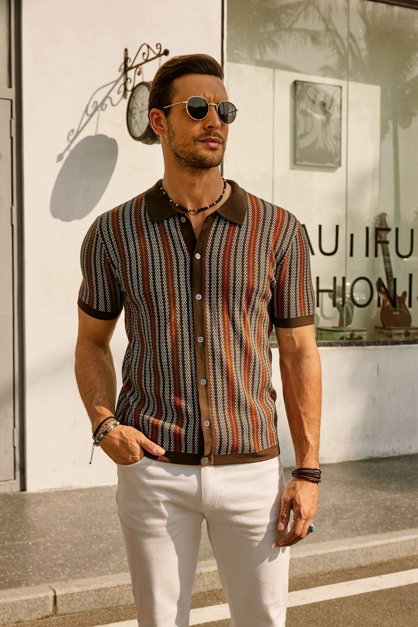 Striped Polo Shirt for Men Short Sleeves Casual