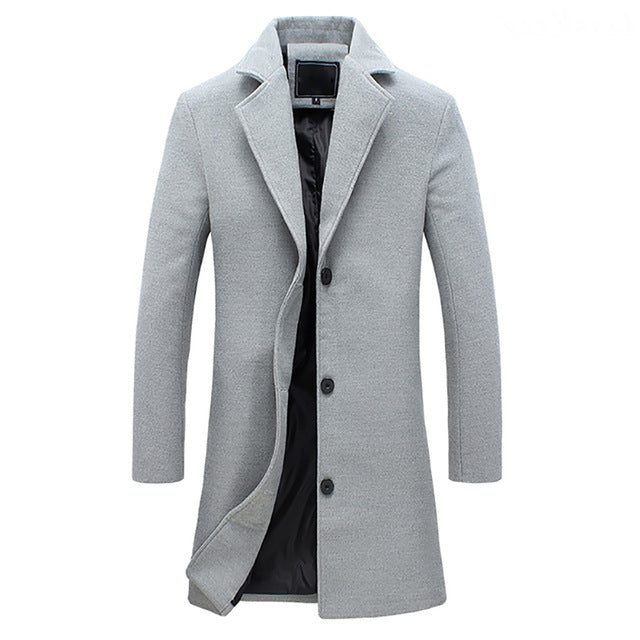 Men's Tailored Long Coat with Notched Lapel