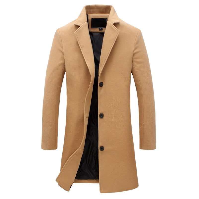 Men's Tailored Long Coat with Notched Lapel