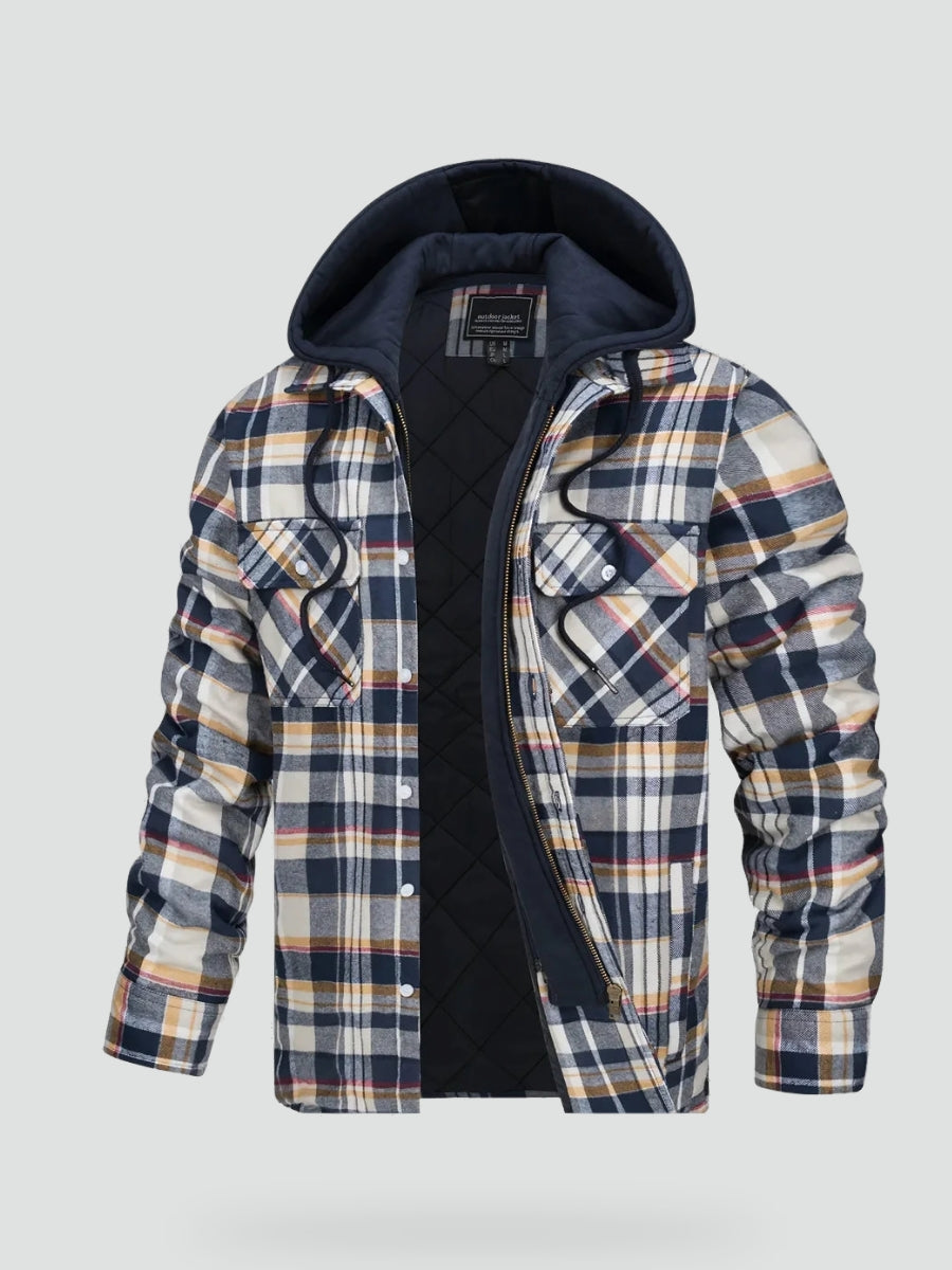 Checked Flannel Shirt Jacket with Hood for Men