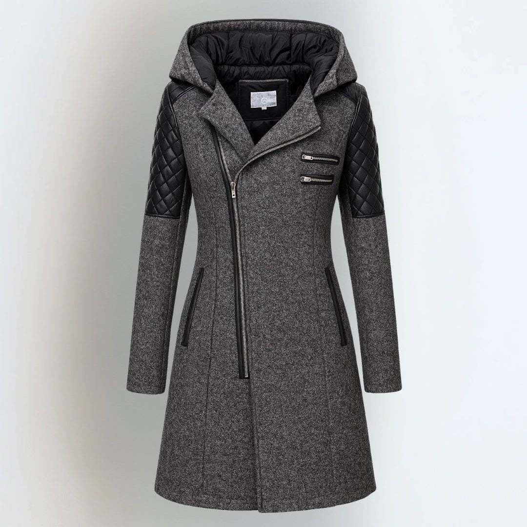 Women's Hooded Quilted Melange Winter Coat