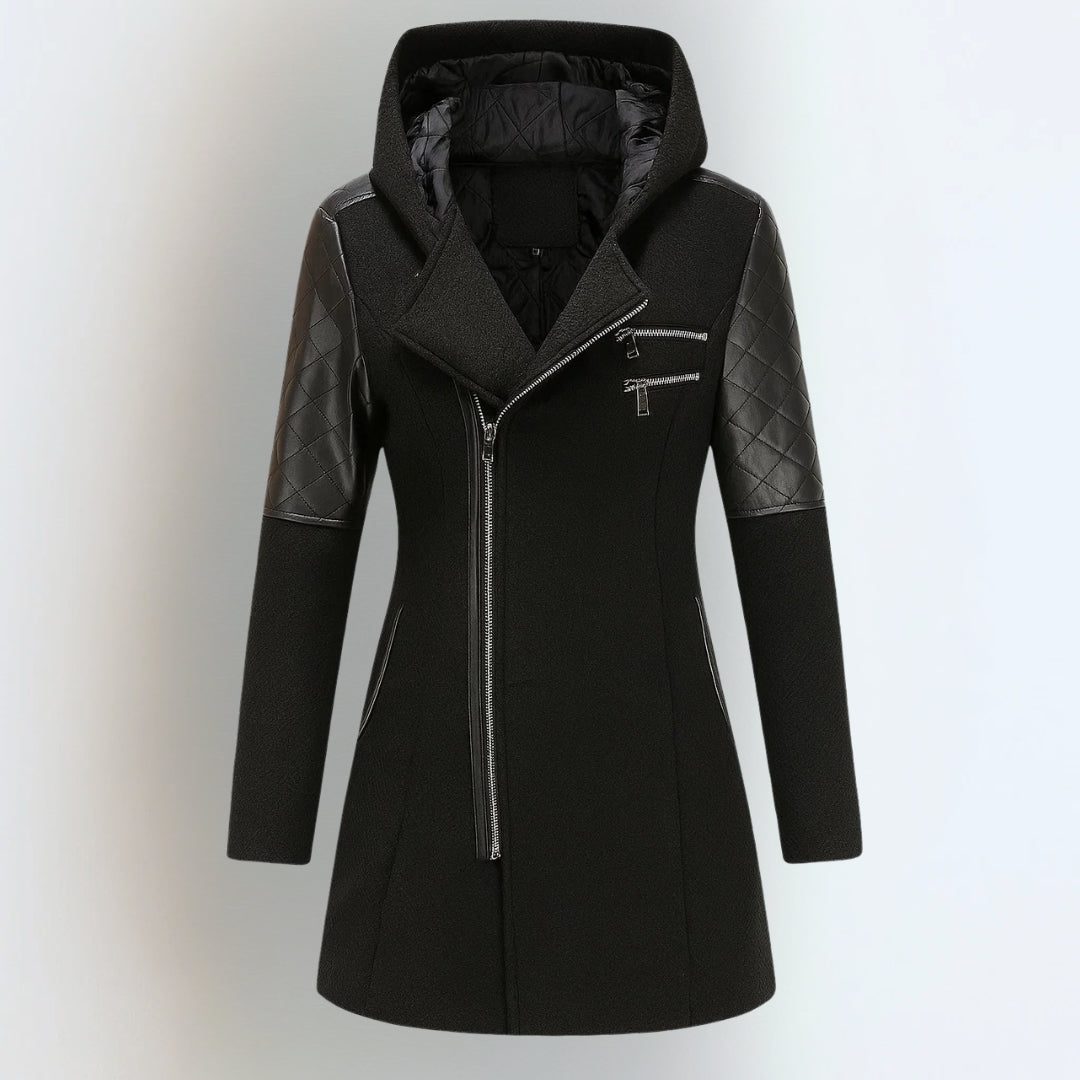 Women's Hooded Quilted Melange Winter Coat