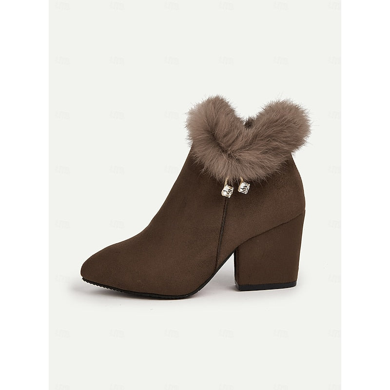 Pearl | Ankle Boots with Fur-Trimmed Block Heels