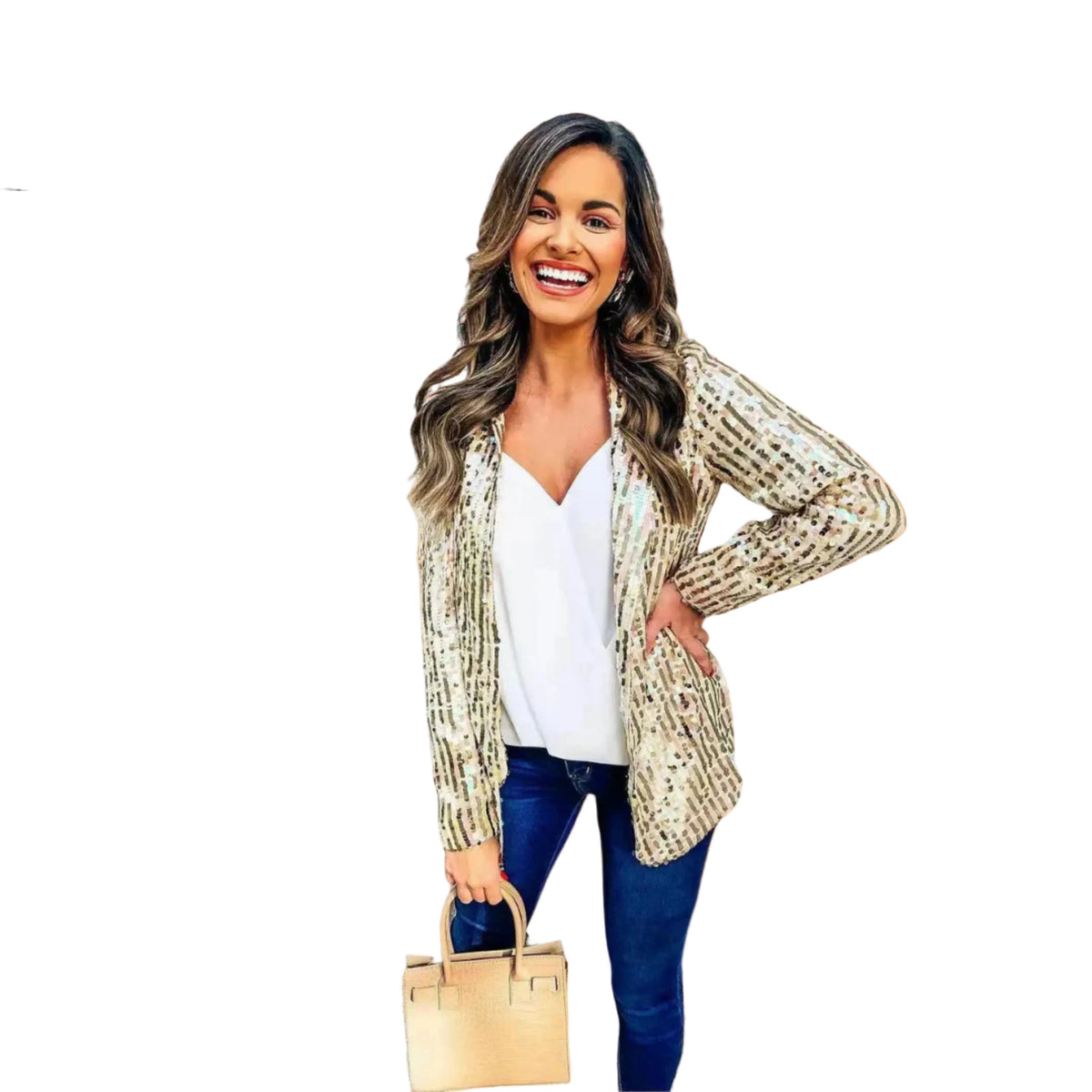 Sparkling Sequin Blazer with Long Sleeves for Women