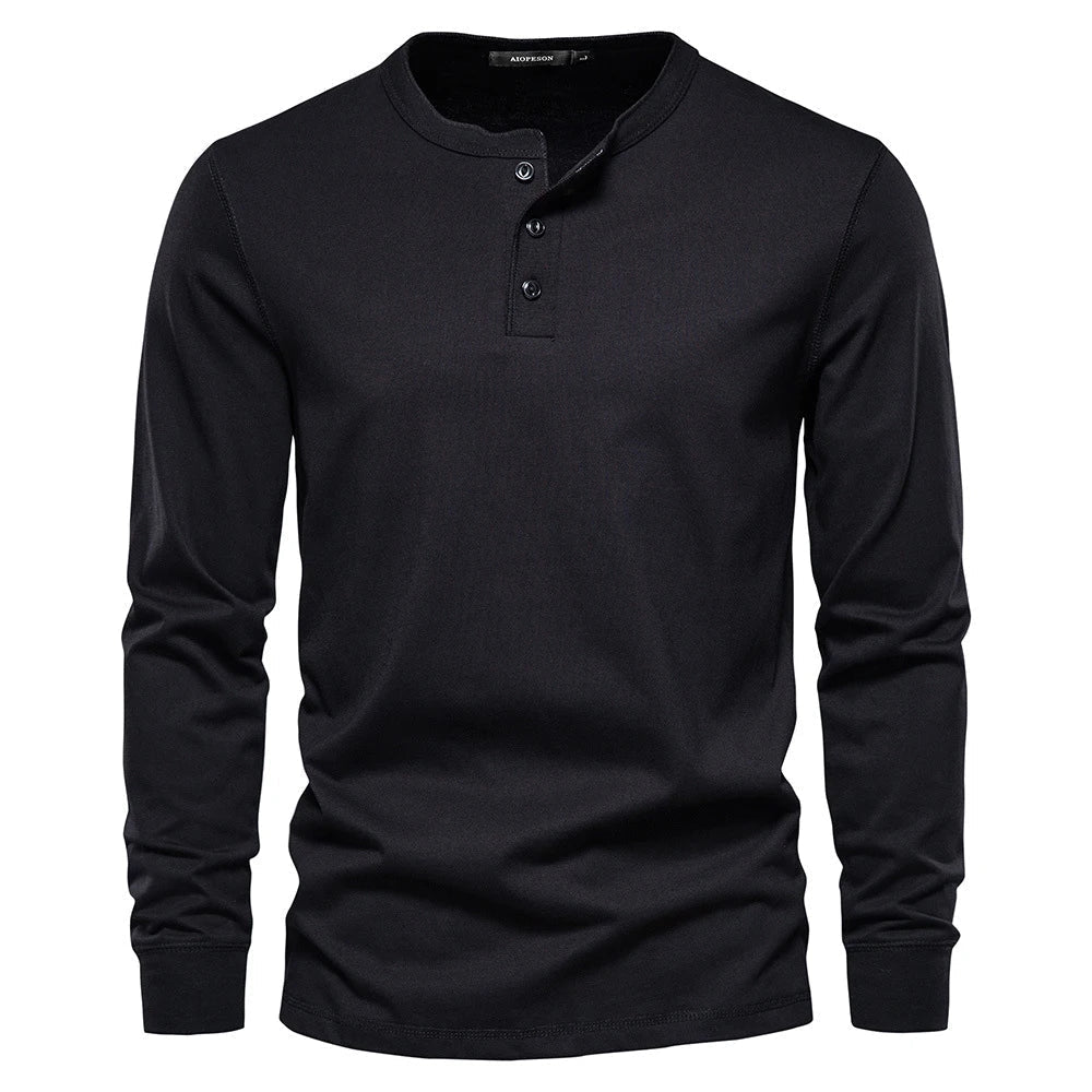 Henley Shirt for Men with Button Closure and Long Sleeves