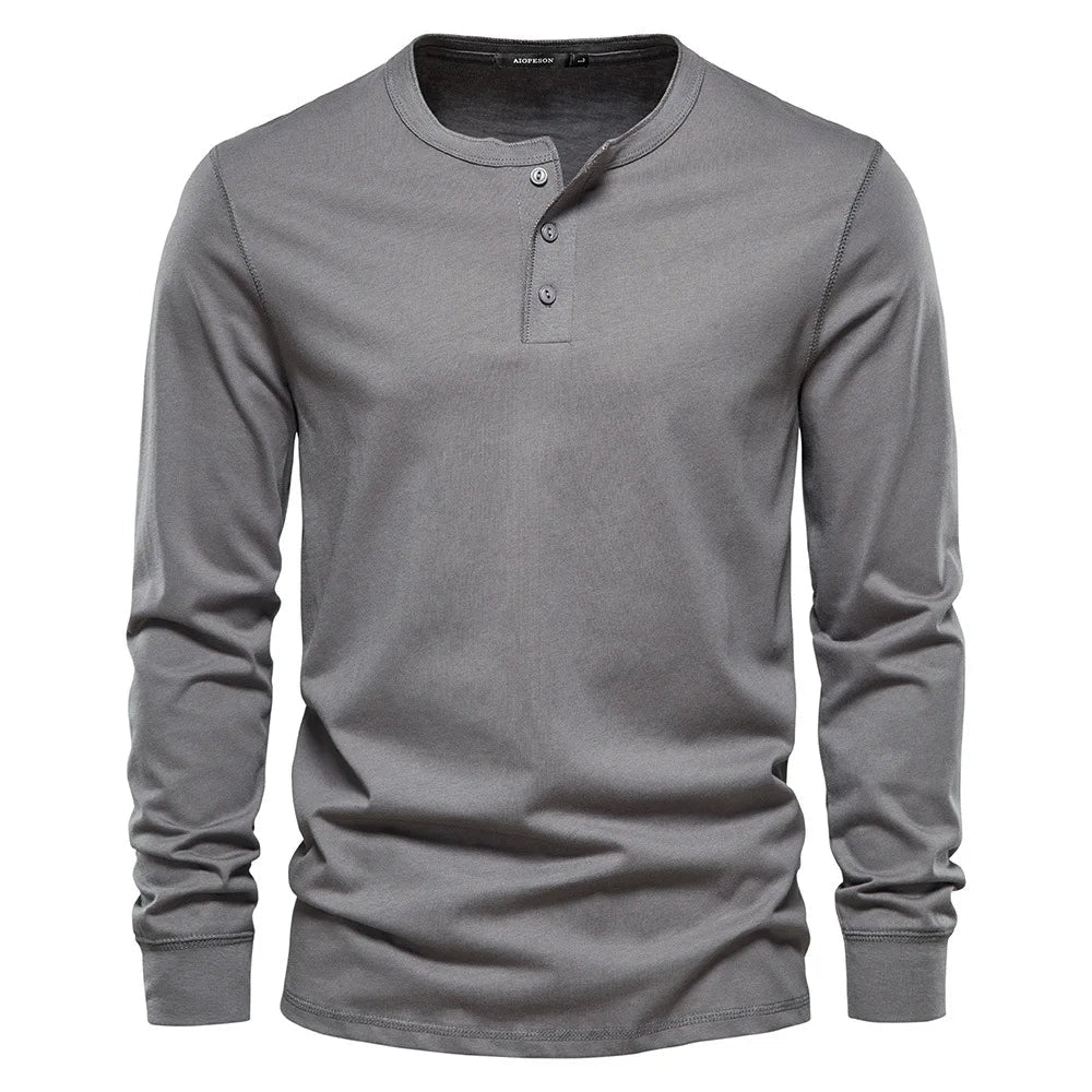 Henley Shirt for Men with Button Closure and Long Sleeves