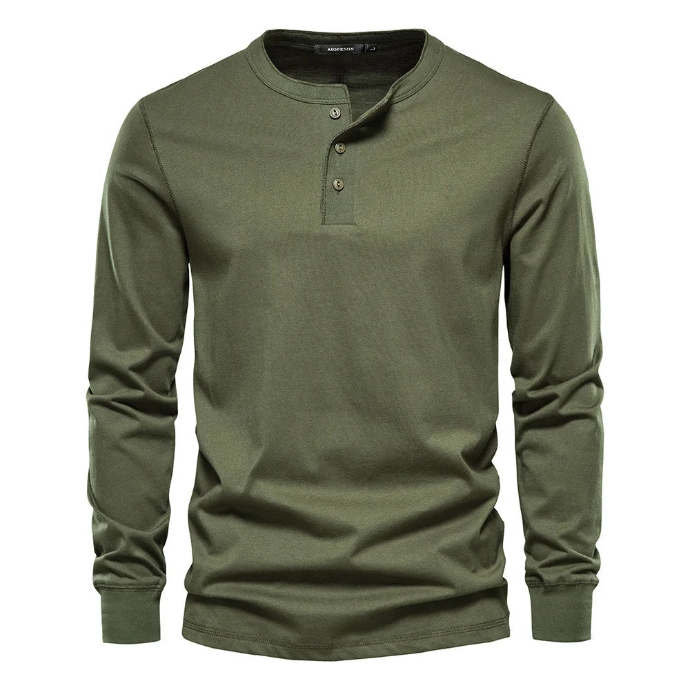 Henley Shirt for Men with Button Closure and Long Sleeves