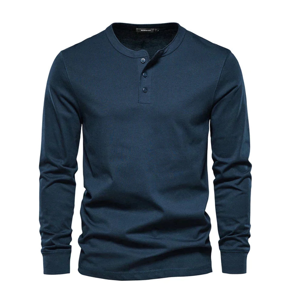 Henley Shirt for Men with Button Closure and Long Sleeves
