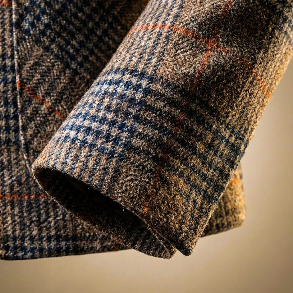 Men's Breathable Wool Blazer with Notch Lapels and Check Pattern