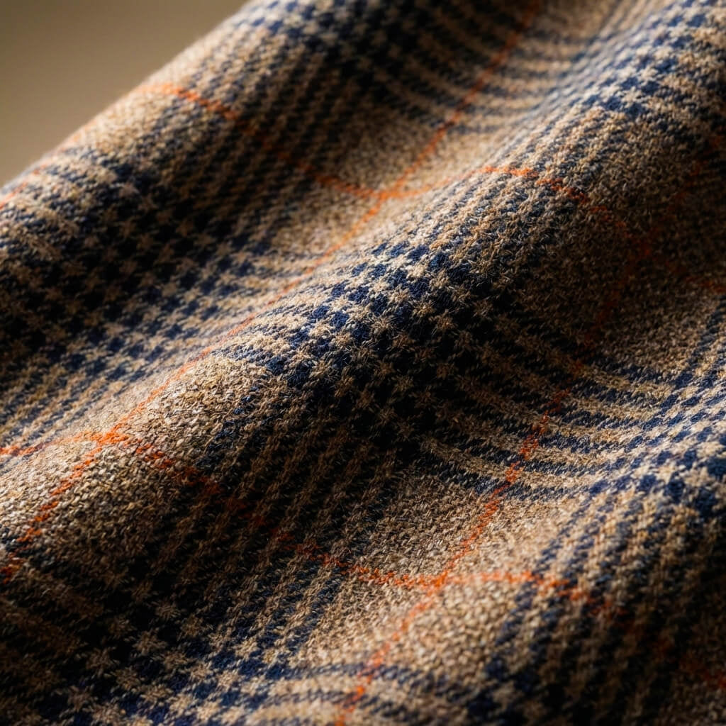 Men's Breathable Wool Blazer with Notch Lapels and Check Pattern