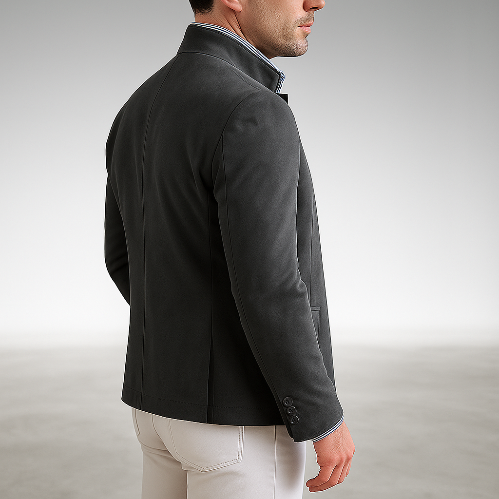 Men's Slim Fit Blazer with Stand-Up Collar and Button Closure