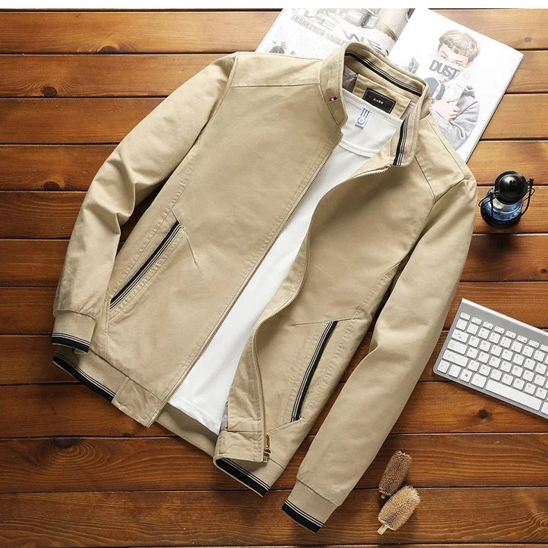Men's Bomber Jacket with High-Quality Cotton and Ribbed Cuffs for Transitional Weather