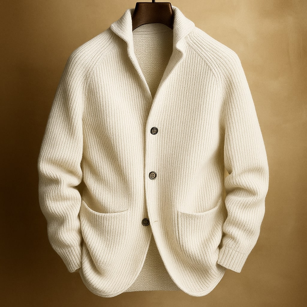 Men's Notched Collar Cardigan with Pockets