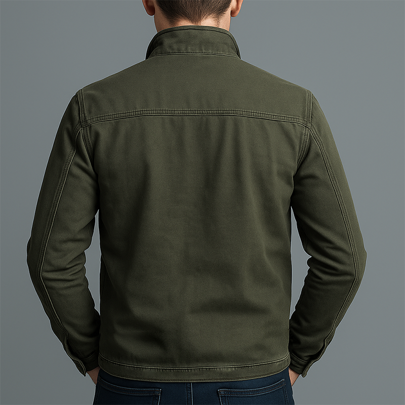 Vintage Style Men's Casual Jacket with Stand-Up Collar and Zip Closure