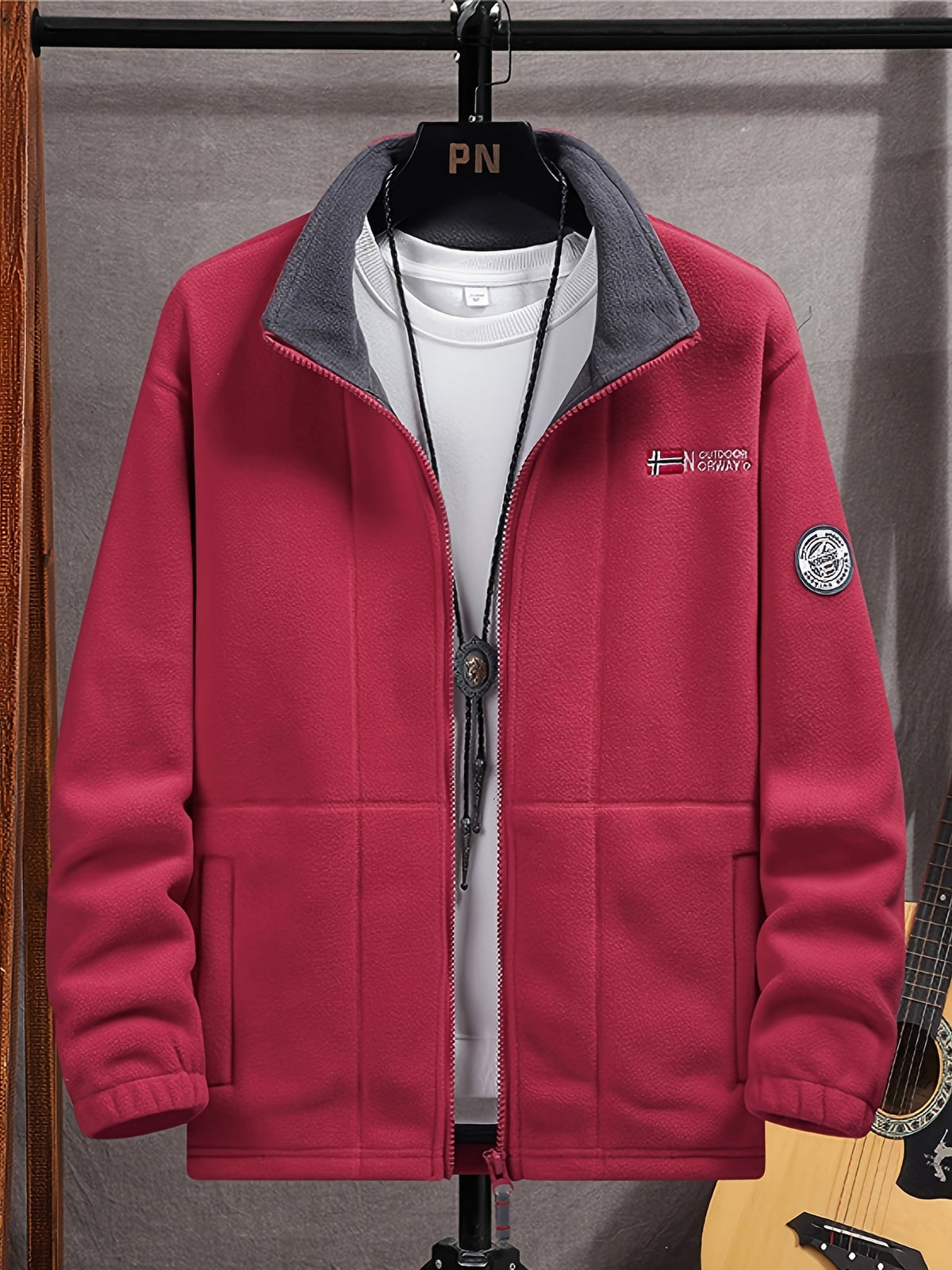Men's Zip-Up Fleece Jacket with Stand Collar