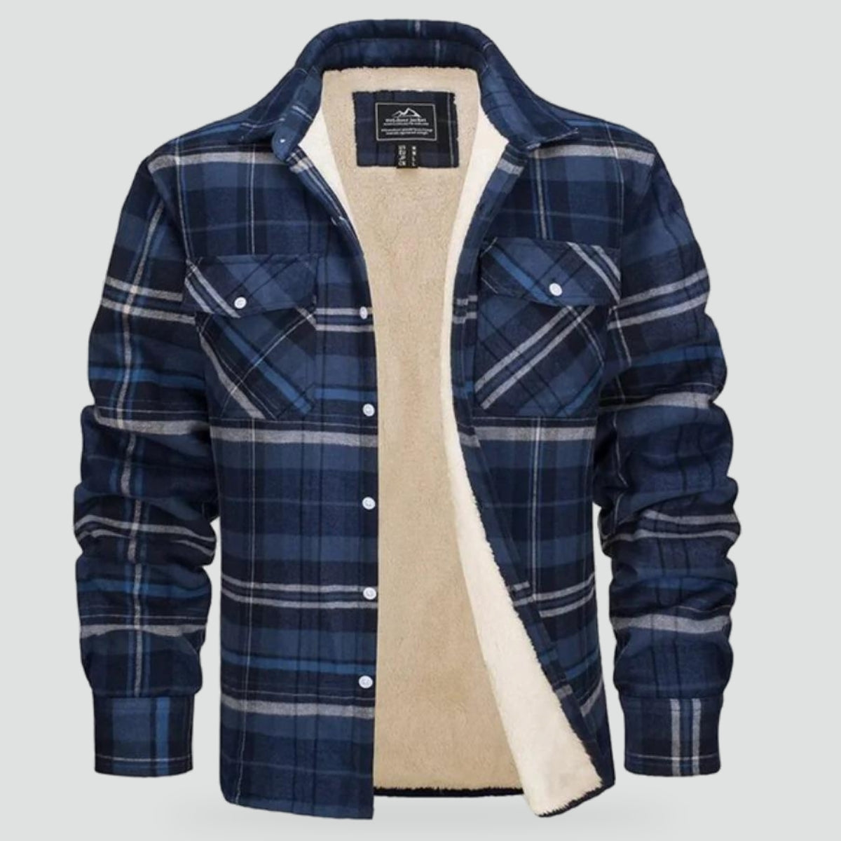 Men's Checked Jacket with Soft Plush Lining and Sturdy Button Closure