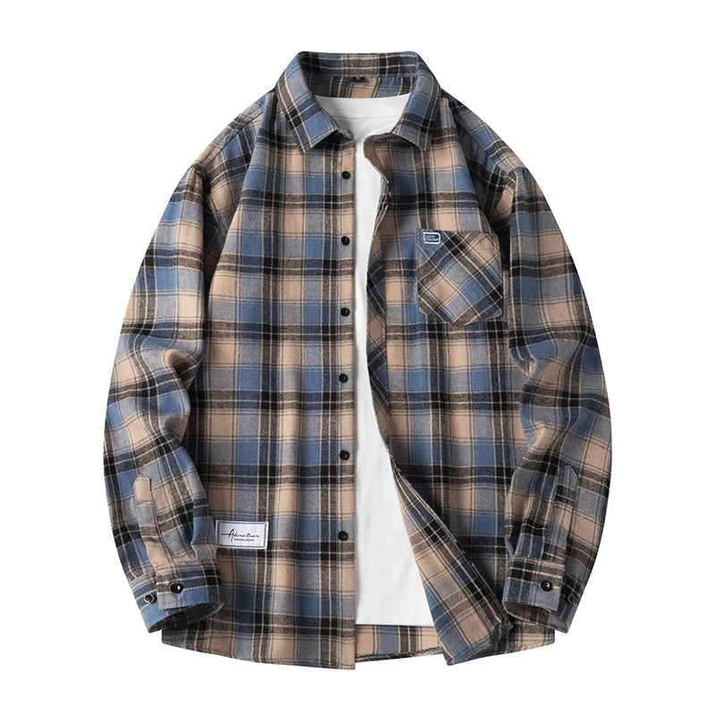 Men's Checked Overshirt Button Closure Casual Summer