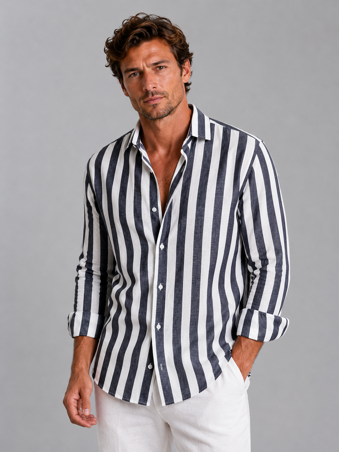 Men's Striped Linen Shirt - Relaxed Summer Fit