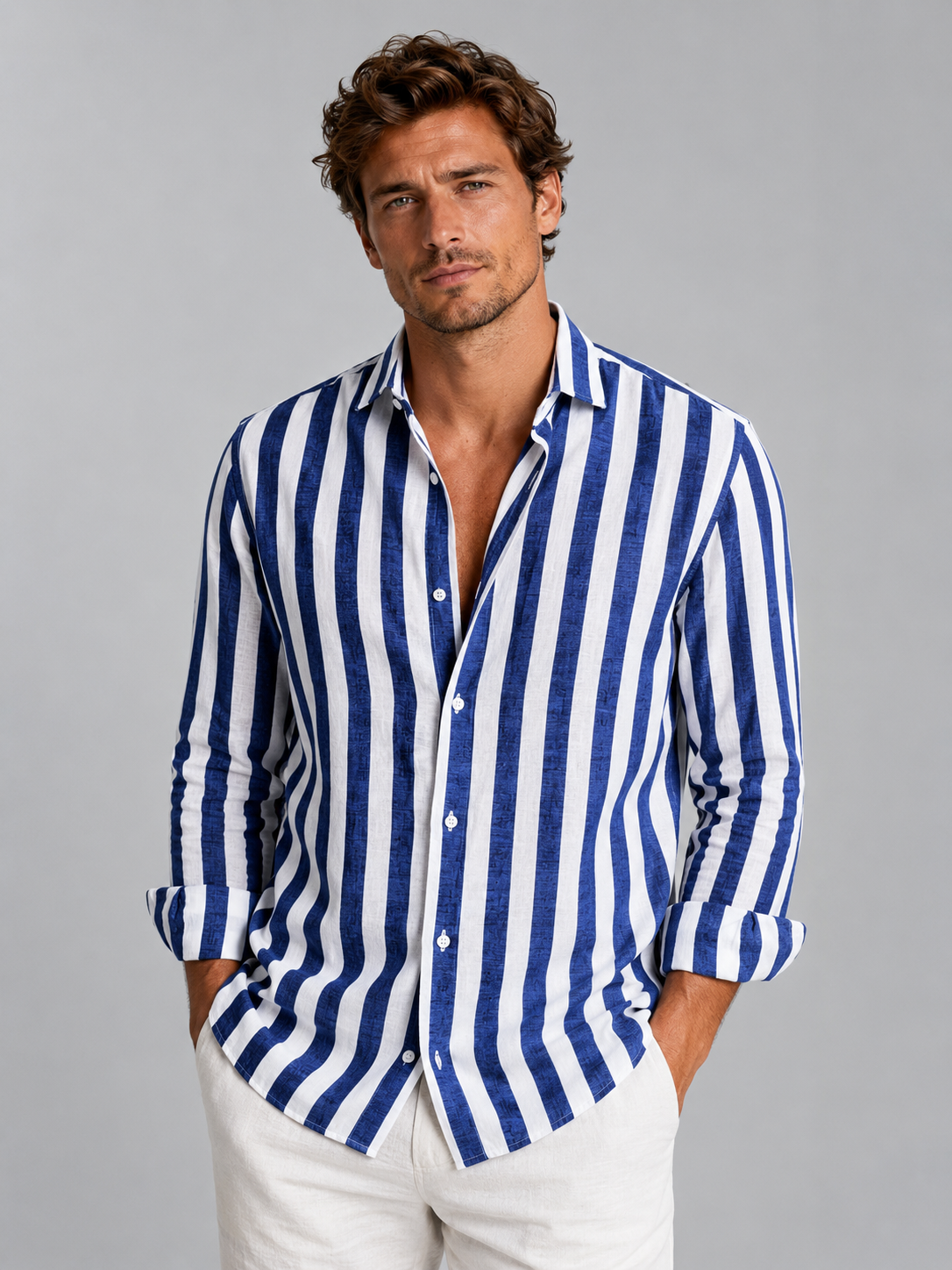 Men's Striped Linen Shirt - Relaxed Summer Fit