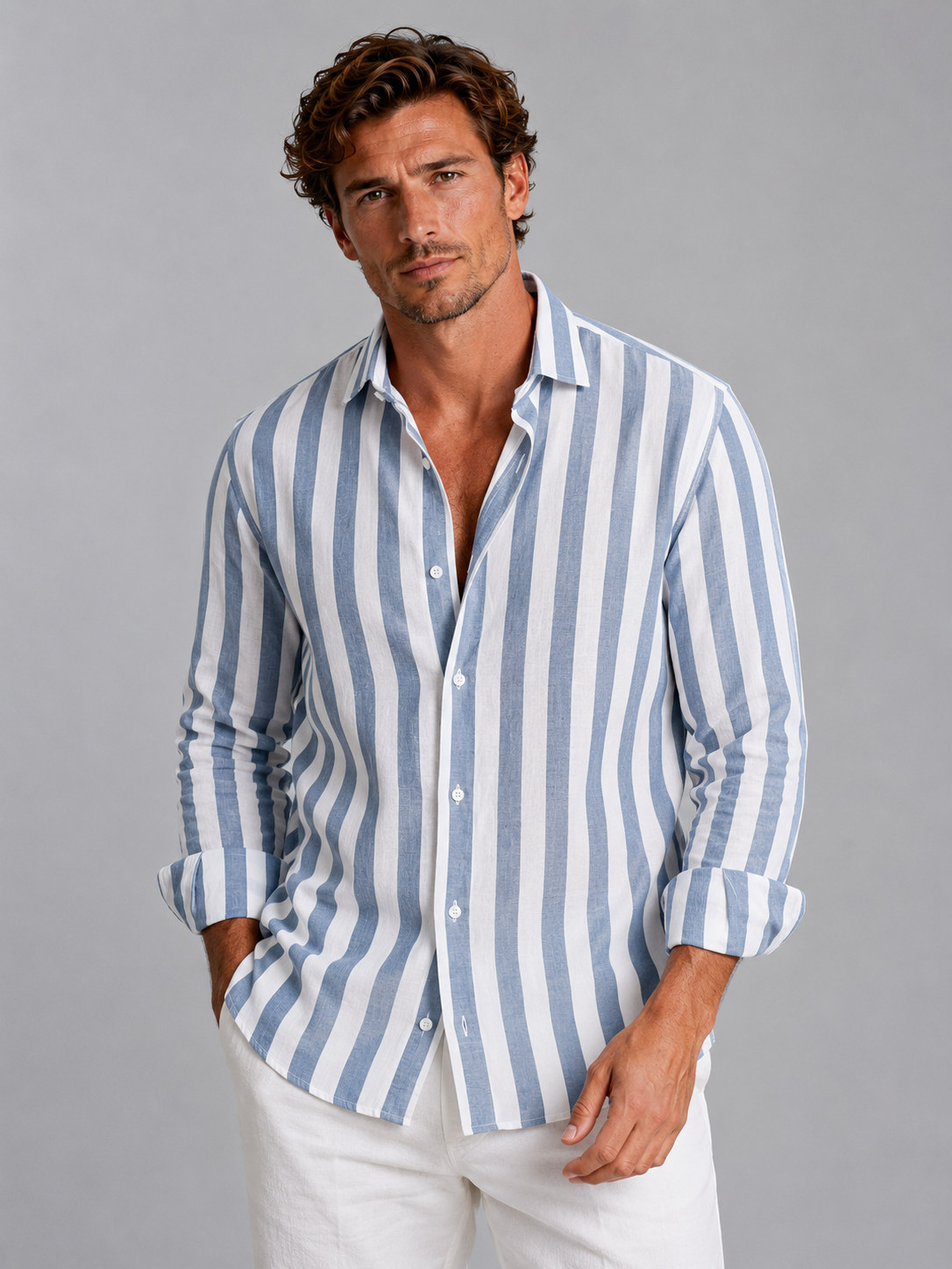 Men's Striped Linen Shirt - Relaxed Summer Fit